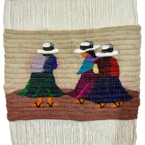 Peru Alpaca Coiled Wool Tapestry Peruvian Women Hand Woven Boho Wall Art Hanging - Picture 2 of 5